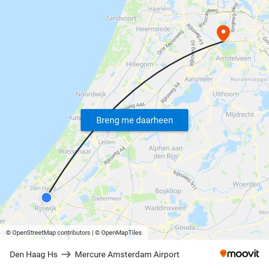Den Haag Hs to Mercure Amsterdam Airport map