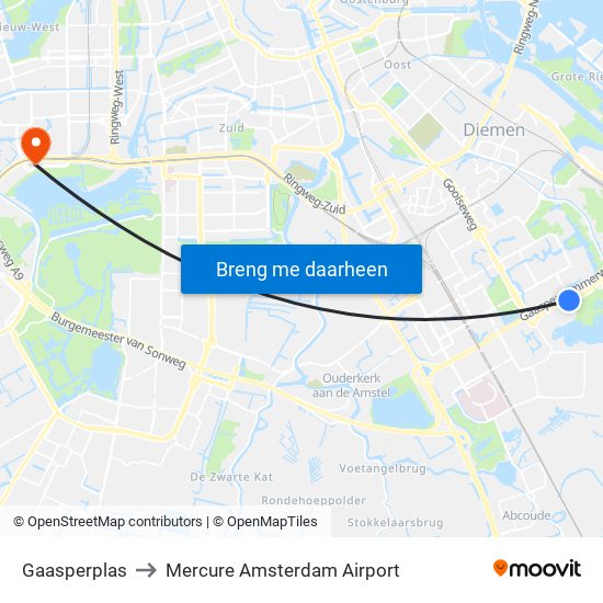 Gaasperplas to Mercure Amsterdam Airport map