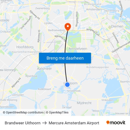 Brandweer Uithoorn to Mercure Amsterdam Airport map