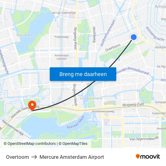 Overtoom to Mercure Amsterdam Airport map