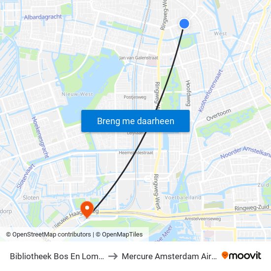 Bibliotheek Bos En Lommer to Mercure Amsterdam Airport map