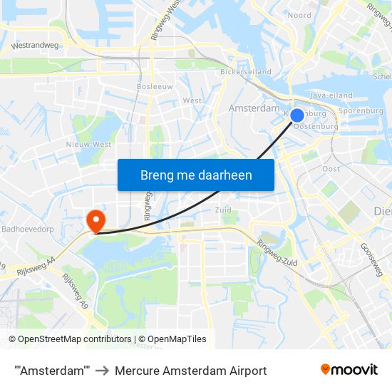 ""Amsterdam"" to Mercure Amsterdam Airport map