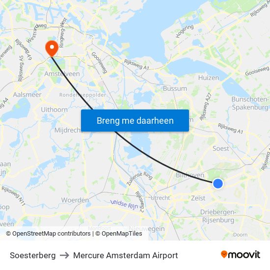 Soesterberg to Mercure Amsterdam Airport map