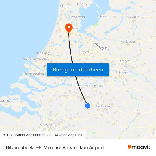 Hilvarenbeek to Mercure Amsterdam Airport map