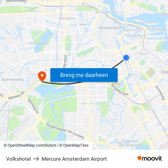 Volkshotel to Mercure Amsterdam Airport map