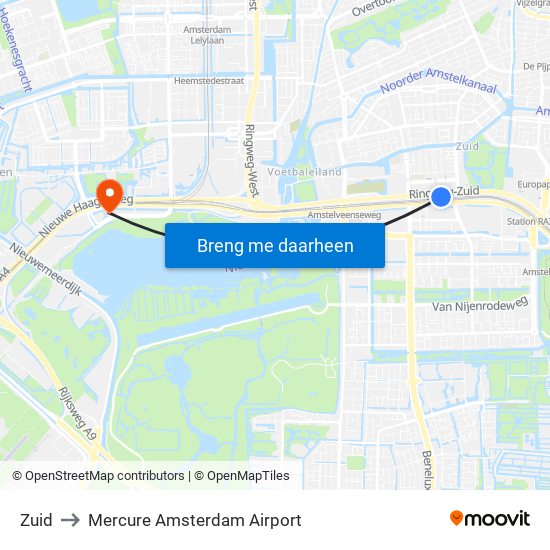 Zuid to Mercure Amsterdam Airport map