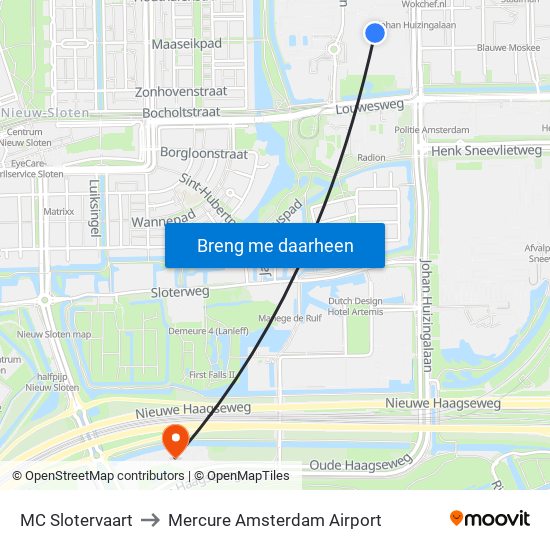 MC Slotervaart to Mercure Amsterdam Airport map