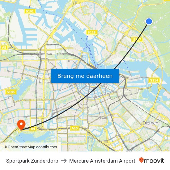 Sportpark Zunderdorp to Mercure Amsterdam Airport map