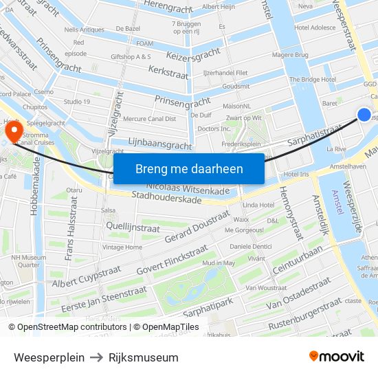 Weesperplein to Rijksmuseum map