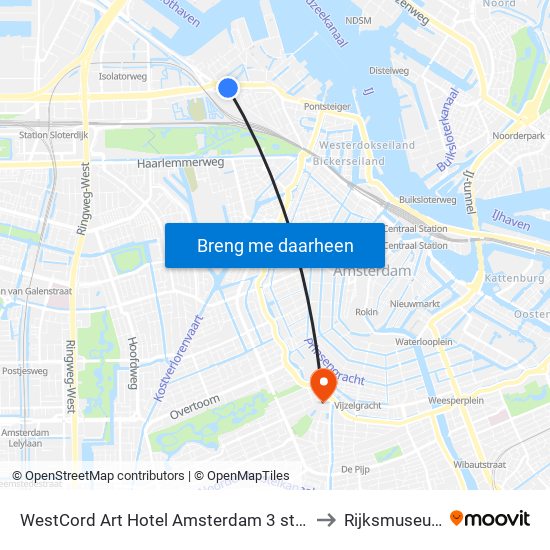 WestCord Art Hotel Amsterdam 3 stars to Rijksmuseum map