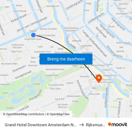 Grand Hotel Downtown Amsterdam Netherlands to Rijksmuseum map