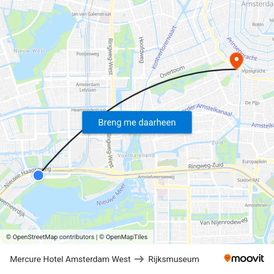 Mercure Hotel Amsterdam West to Rijksmuseum map