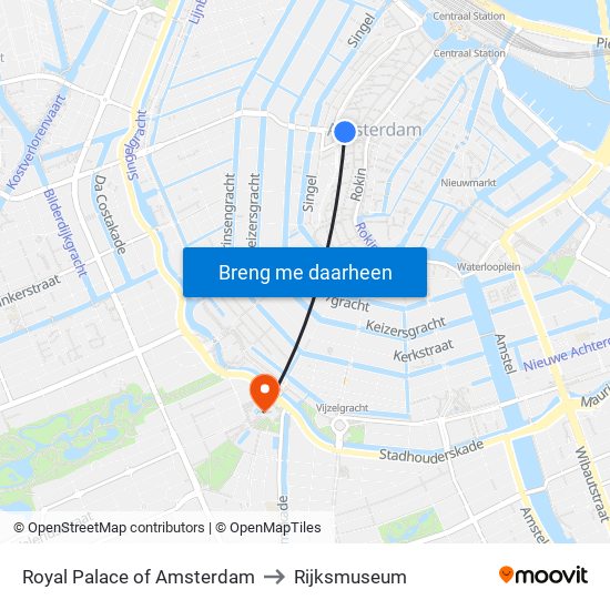 Royal Palace of Amsterdam to Rijksmuseum map