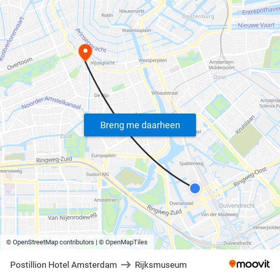 Postillion Hotel Amsterdam to Rijksmuseum map