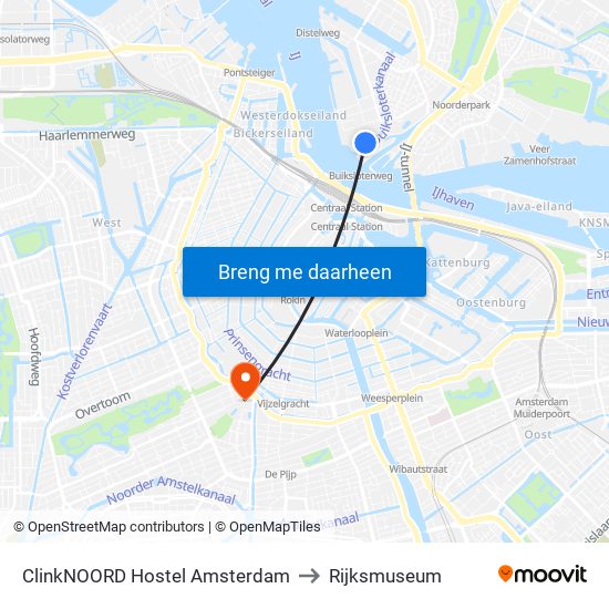 ClinkNOORD Hostel Amsterdam to Rijksmuseum map