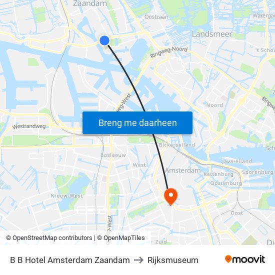 B B Hotel Amsterdam Zaandam to Rijksmuseum map
