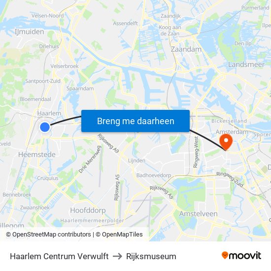 Haarlem Centrum Verwulft to Rijksmuseum map