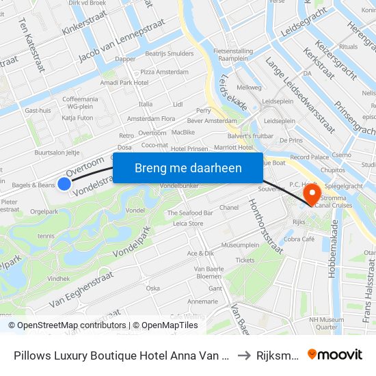 Pillows Luxury Boutique Hotel Anna Van Den Vondel Amsterdam to Rijksmuseum map