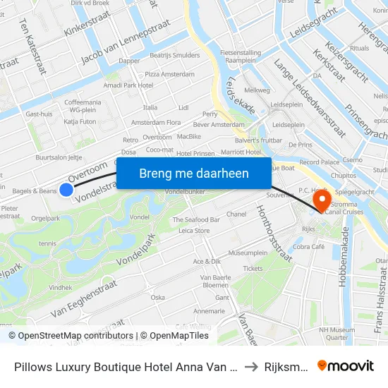 Pillows Luxury Boutique Hotel Anna Van Den Vondel Amsterdam to Rijksmuseum map