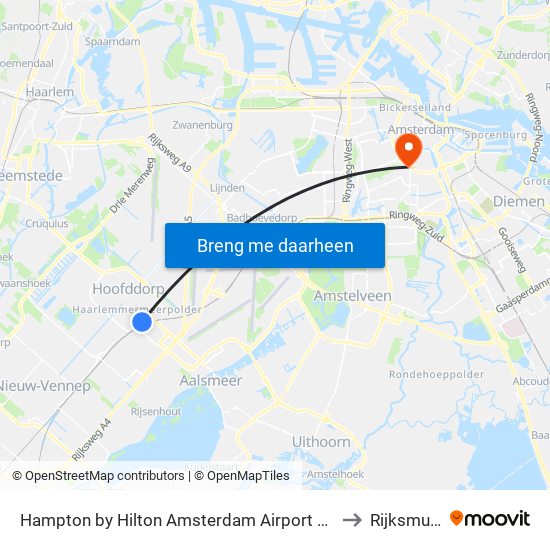 Hampton by Hilton Amsterdam Airport Schiphol Hoofddorp to Rijksmuseum map