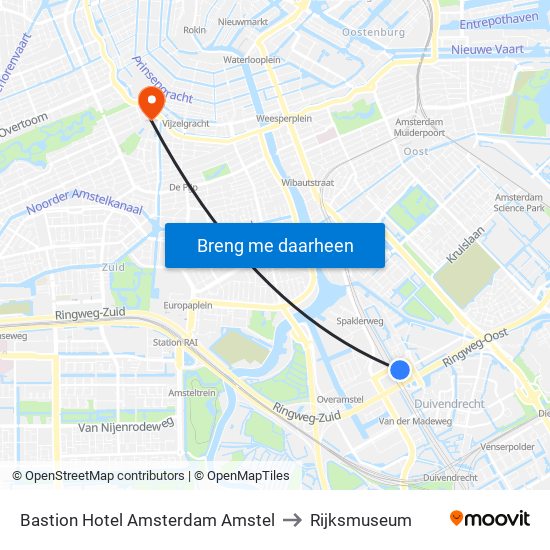 Bastion Hotel Amsterdam Amstel to Rijksmuseum map