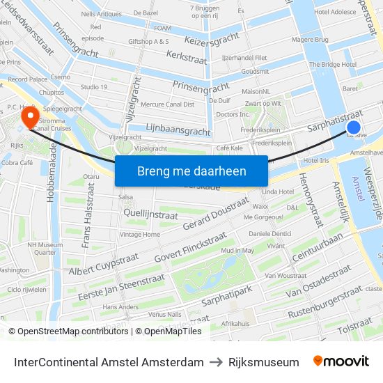 InterContinental Amstel Amsterdam to Rijksmuseum map