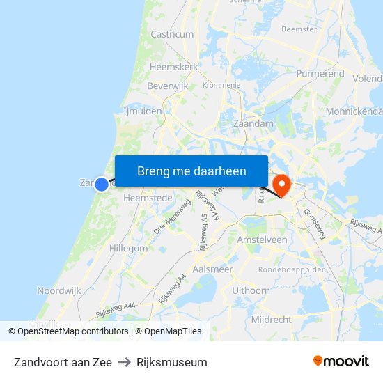 Zandvoort aan Zee to Rijksmuseum map
