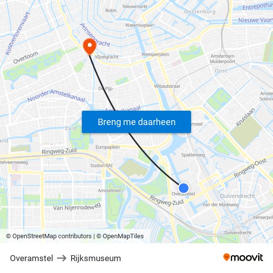 Overamstel to Rijksmuseum map