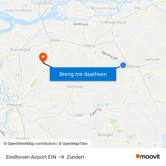 Eindhoven Airport EIN to Zundert map