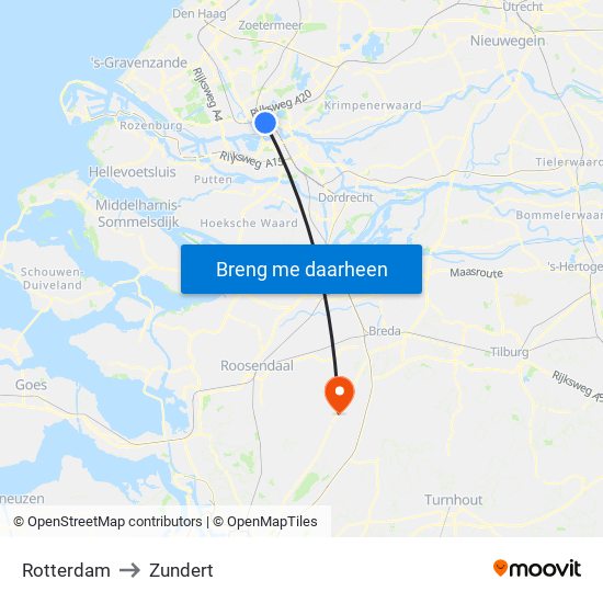 Rotterdam to Zundert map