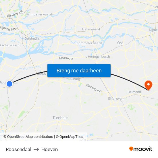Roosendaal to Hoeven map