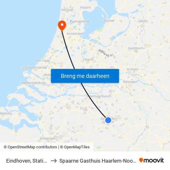 Eindhoven, Station to Spaarne Gasthuis Haarlem-Noord map