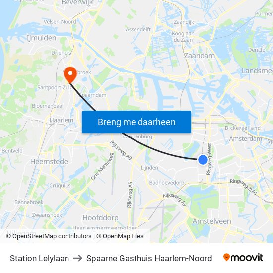 Station Lelylaan to Spaarne Gasthuis Haarlem-Noord map