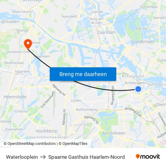 Waterlooplein to Spaarne Gasthuis Haarlem-Noord map