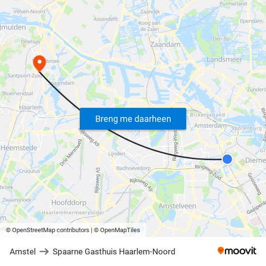 Amstel to Spaarne Gasthuis Haarlem-Noord map
