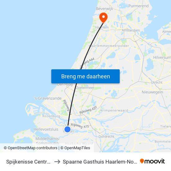 Spijkenisse Centrum to Spaarne Gasthuis Haarlem-Noord map