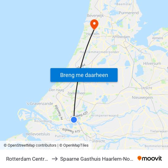 Rotterdam Centraal to Spaarne Gasthuis Haarlem-Noord map