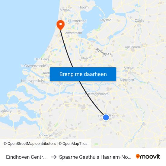 Eindhoven Centraal to Spaarne Gasthuis Haarlem-Noord map
