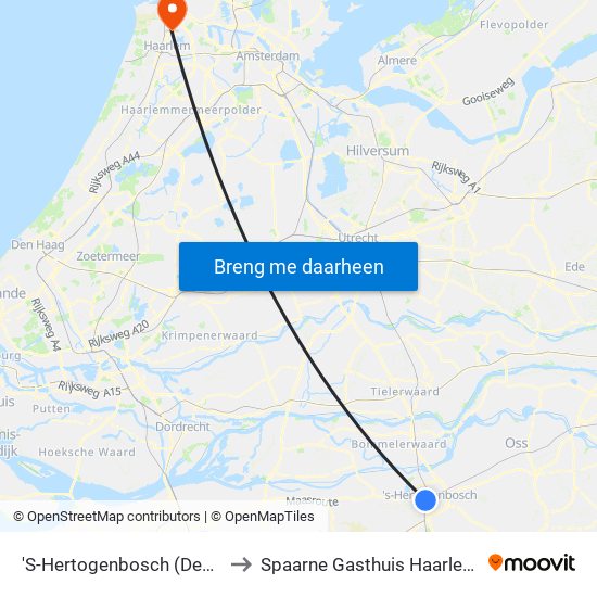'S-Hertogenbosch (Den Bosch) to Spaarne Gasthuis Haarlem-Noord map