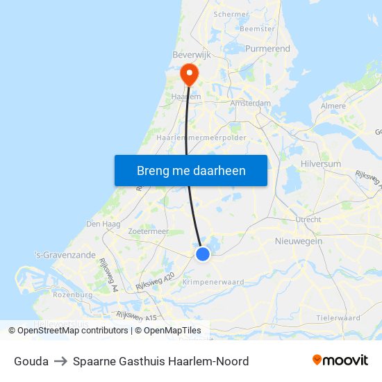 Gouda to Spaarne Gasthuis Haarlem-Noord map