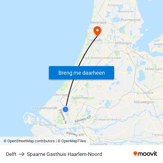 Delft to Spaarne Gasthuis Haarlem-Noord map