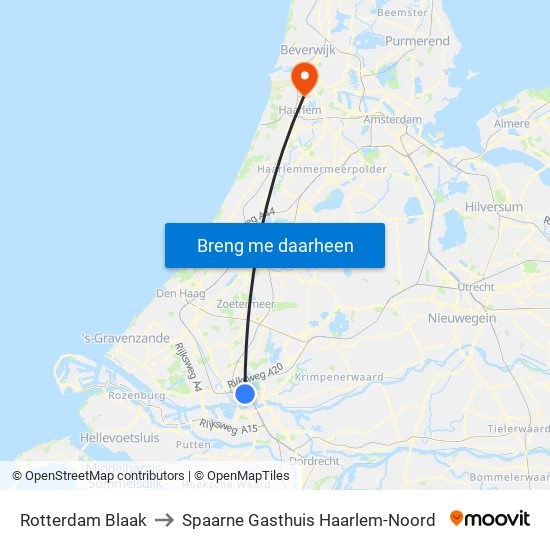 Rotterdam Blaak to Spaarne Gasthuis Haarlem-Noord map