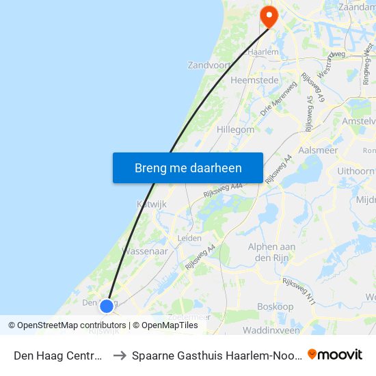 Den Haag Centraal to Spaarne Gasthuis Haarlem-Noord map