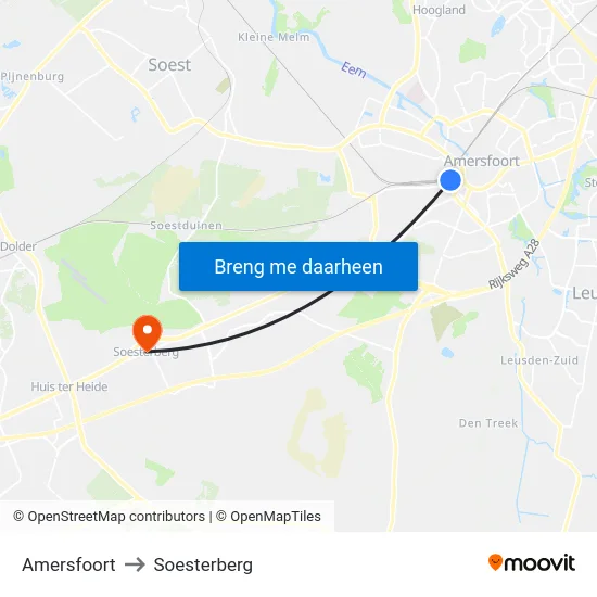Amersfoort to Soesterberg map