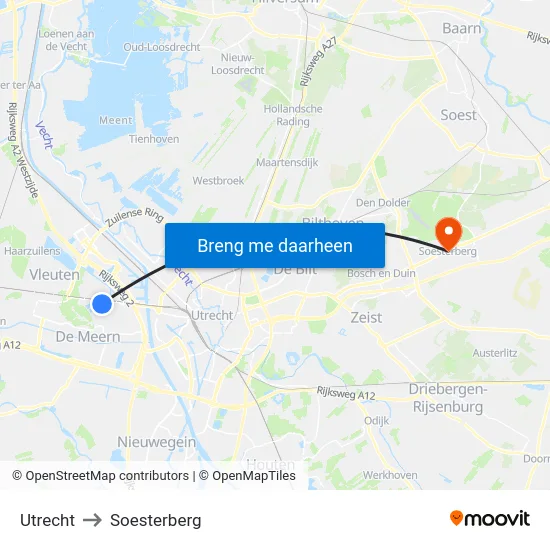 Utrecht to Soesterberg map
