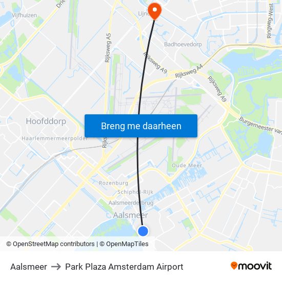 Aalsmeer to Park Plaza Amsterdam Airport map