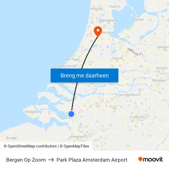 Bergen Op Zoom to Park Plaza Amsterdam Airport map