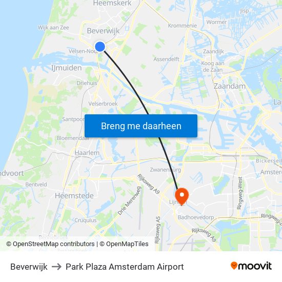 Beverwijk to Park Plaza Amsterdam Airport map