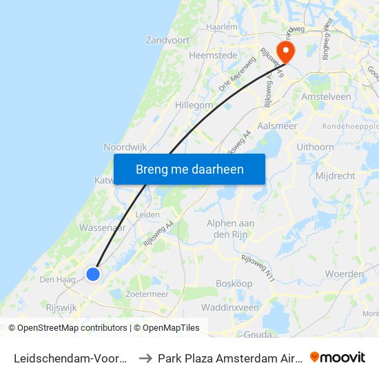 Leidschendam-Voorburg to Park Plaza Amsterdam Airport map