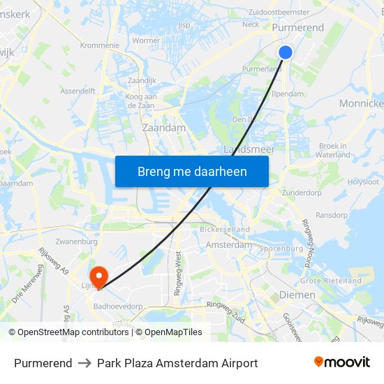 Purmerend to Park Plaza Amsterdam Airport map